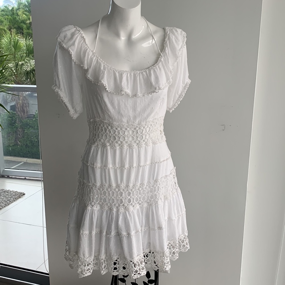 Free People Cruel Intentions white boho crochet lace mini dress, size 12 - Picture 15 of 16